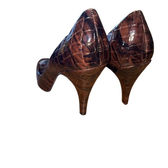 Unlisted Brown Croc-Embossed Peep-Toe Heels - Picture 4 of 6